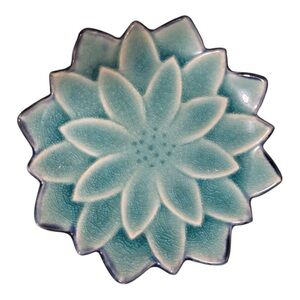 Mini Ceramic Plate with Flower Design in Blue